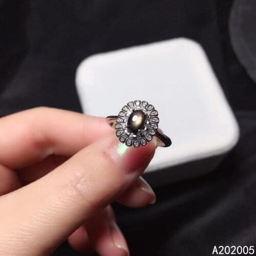 KJJEAXCMY fine jewelry 925 sterling silver inlaid natural black star sapphire new Female adjustable ring elegant Support test