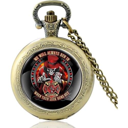Classic Fireman -We Will Always Run In Glass Cabochon Vintage Quartz Pocket Watch Men Women Pendant Necklace Hours Clock
