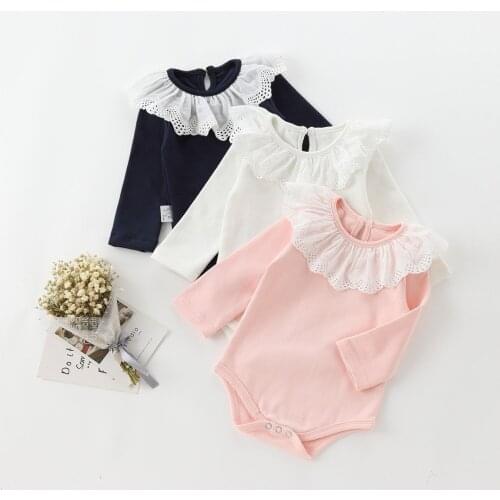 2019 New Spring Autumn Newborn Infant Baby Girl Boy Romper Bodysuit Ruffle One-Pieces Solid Jumpsuit Long Sleeve Outfits Sunsuit