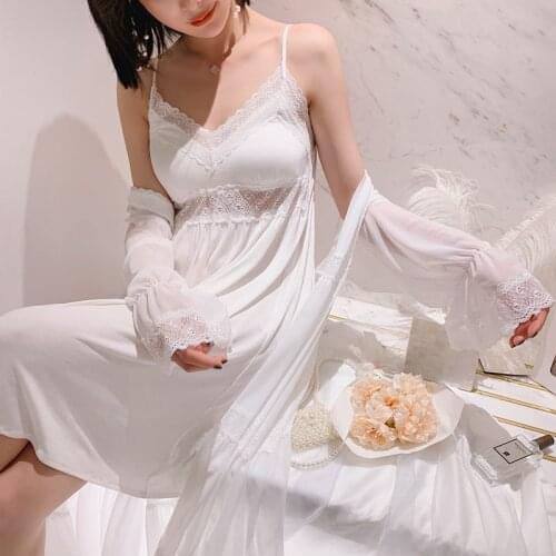 Bride Wedding Robe Set Sexy Mesh Lace Nightwear Bathrobe Gown Suit Intimate Lingerie Female Home Clothing Casual Sleepwear