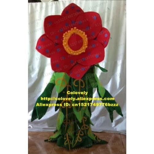 Beautiful Red Flower Bloom Posy Mascot Costume Adult Size With Big Red Fresh Petal Yellow Round Stamen Purple Round No.5688 FS