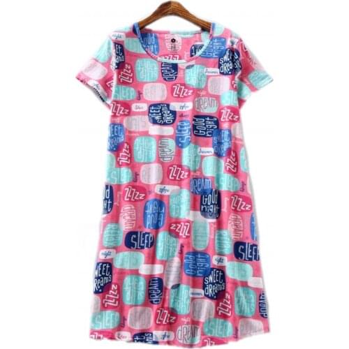 2021 Summer Female Casual Loosen nighty dress Ladies 100% Cotton Nightgown Women Short Sleeve Round collar sleepshirt Plus size
