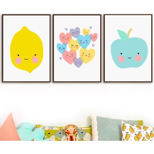 Cute Fruit Apple Lemon Wall Art Canvas Posters And Prints Canvas Painting Nordic Poster Wall Pictures For Kids Room