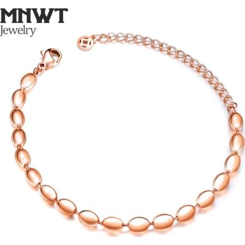 MNWT Oval Beads Steel Ball Women Bracelet Fashion Jewelry Bead Titanium Steel Rose Gold Color Bracelets Gifts Adjustable