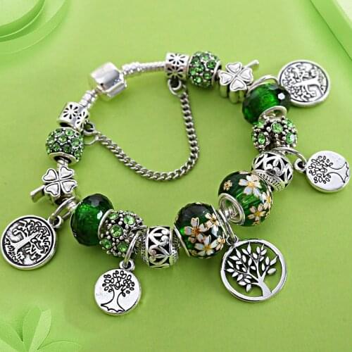 ATTRACTTO Fashion Green Tree of Life Bracelets&Bangles For Women Charm Flower Bracelets Jewelry Handmade DIY Bracelet SBR190398