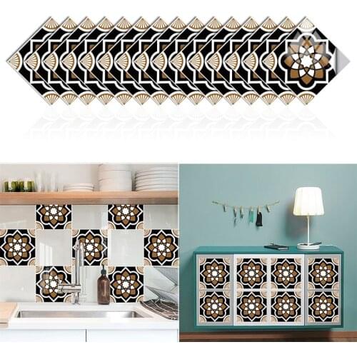 15pcs/set of European Pattern Brick Wall Stickers Bathroom Kitchen Sink Decorative Ceramic Tile Self-adhesive Wall Stickers