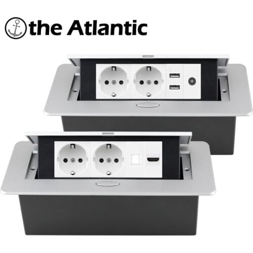 EU Table Outlet Desktop Socket Recessed Power Strip Socket USB RJ45 RJ11 TV HDMI Benchtop Pop Up Europe For Meeting Room Silver