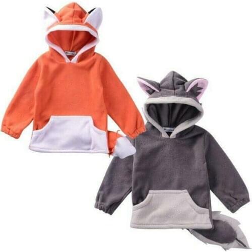 New Kids Toddler Baby Boy Cotton Wolf Hooded Tops Coat Clothes Hoodies Tail Long Sleeve Fashion Leisure Warmth