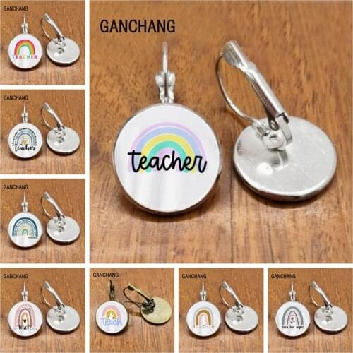 Teach Love Rainbow Flower Glass Handmade Earrings Teacher Gift Earrings Jewelry