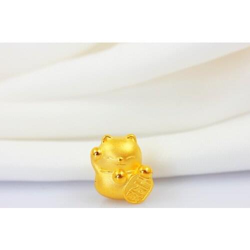 Pure 999 24k Yellow Gold Pendant 3D Luck Ten Million Cat For Women Men Baby Red Knitted Black Rope Weaving Bracelet 1.3-1.5g