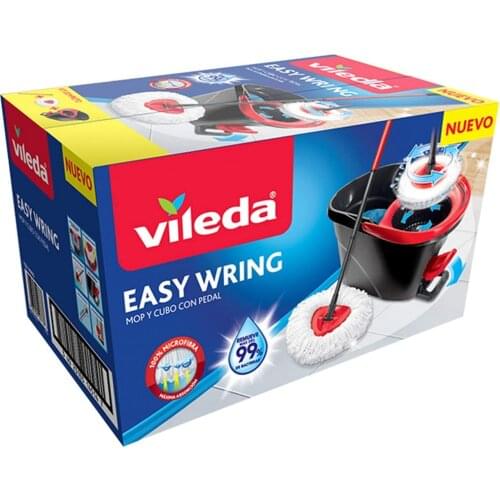 Vileda Easy Wring and Clean Microfibre Mop and Bucket Set with Power Spin Wringer Eco-Friendly Telescopic Handle Removable Head