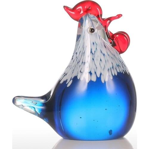 BLUE CHICKEN GLASS SCULPTURE ANIMAL ROOSTER ORNAMENT FAVOR GIFT GLASS CRAFT DECORATION FOR HOME OFFICE R2059
