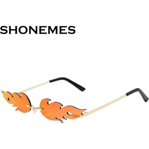 Women Designer Flame Sunglasses Rimless Streetwear Oculos De Sol Rectangle Shades Narrow Eyewear