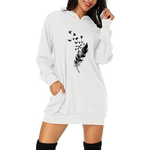 Oversize Hoodie S-2XL Fashion Winter Womens Pockets Casual Long Sleeve Tops Ladies Print Sweatshirt Streetwear Harajuku Dress