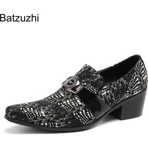 Batzuzhi Fashion Oxford Shoes Men Pointed Toe Black Genuine Leather Dress Shoes Men 6.5cm High Heels Business/Party sepatu pria