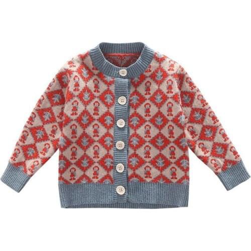 Girls Cardigan Kids Sweaters Spring autumn Single Breast Childrens Clothing Girls coat Doll Pattern Sweater Knitted Cardigan