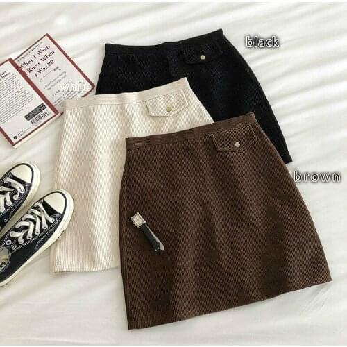 Skirts Women Fashion High Waist A-line Female Mini Vintage Ladies 3 Colors Solid Corduroy Aesthetic Mujer 2020 Sexy Korean Style