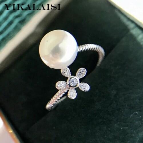 YIKALAISI 925 Sterling Silver Jewelry 8-9mm Round Pearl Rings 2020 Fine Natural Pearl jewelry Rings For Women wholesale