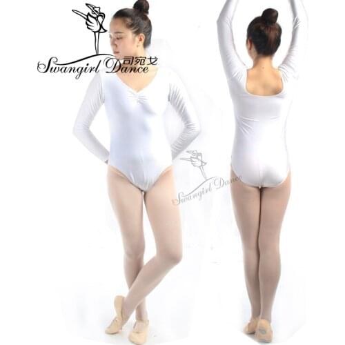 Adult long sleeLong Sleeve Spandex White Ballet Leotards For Women Ballet Dancewear Dance Practice Clothes Gymnastics CS0101
