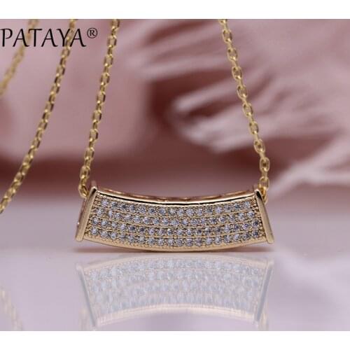 PATAYA New Bend Square Long Necklaces Women Wedding Hollow Fine Big Pendants 585 Rose Gold Natural Zircon Luxury Fashion Jewelry