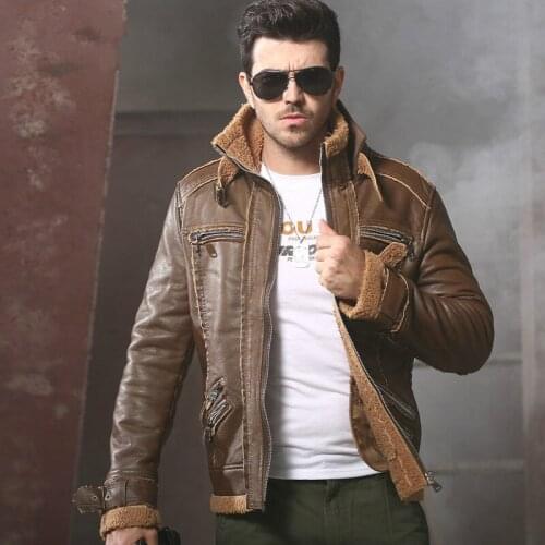 Winter Mens PU Leather Jacket Moto Fleece Thick Coats Male Retro Jackets Fur Collar Windbreaker Tactical Jacket,TA201