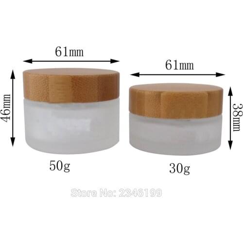 30g 50g Frost Glass Jar with Bamboo Lid Cosmetic Cream Sub Bottle Glass Packaging Bottles with Wooden Cap, 10 Pieces/Lot