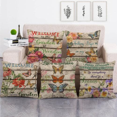45cm*45cm wooden butterfly and flowers high quanlity cushion cover linen/cotton sofa pillow cover decorative pillow case