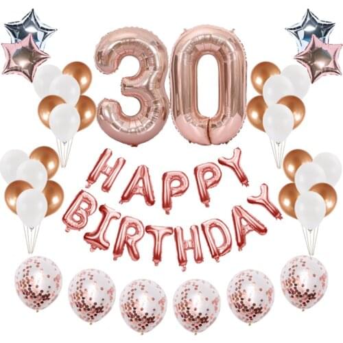 48PCS 30 Happy Birthday Decorations Party Adult Number Balloon 1st Birthday Kids Rose Gold Confetti Ballons Decor Party Supplies