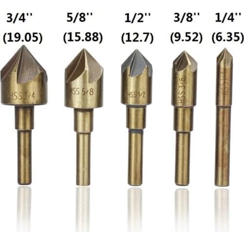5 Flute Countersink Drill Bit 5pcs 82 Degrees Chamfer Drill HSS4341 Wood Metal Hole Cutter