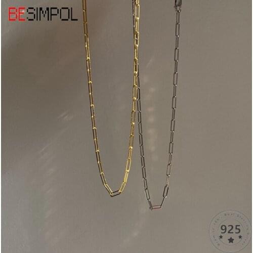 Besimpol Genuine 925 Sterling Silver Necklace HipHop Rock Party Chock Simple Chain Necklace for Women Luxury Fine Jewelry Gifts