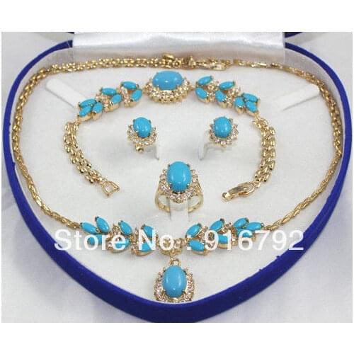 Free shipping >>>>>1set Yellow Gold GP Inlay stone Necklace Bracelet Earring Ring SS-36