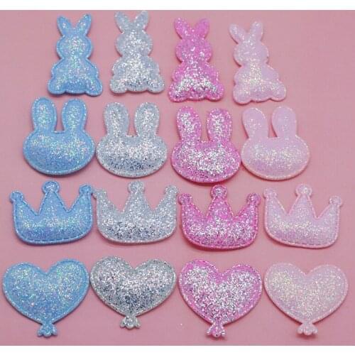 Sew on 40pcs/lot shiny pink crown rabbit Padded Patches Appliques For Clothes Sewing Supplies Decoration