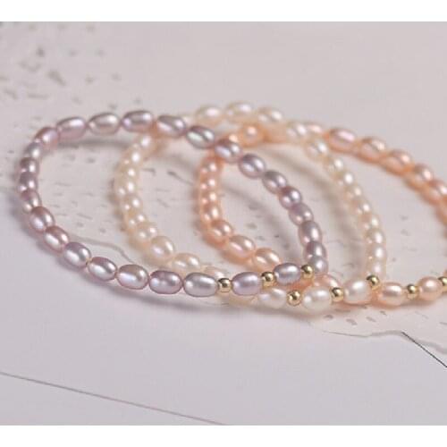 WT-MPB017 Fashion tiny natural real pearl strand bracelet gold spacer gorgeous flexible pearl bracelet for birthday gift bracele
