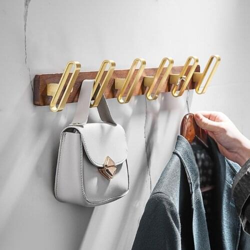Wooden Wall Mounted Hanger Multi Metal Hooks Coat Rack Durable Clothes Pegs Smooth Finished Decorative Household Storage