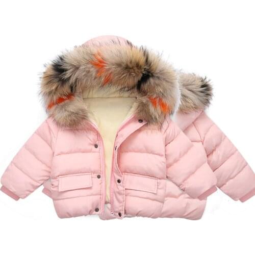 2021 Winter New Kids Cotton Jacket Boy Hoodies Korean Clothing For Young Children Down Real Fur Collar Warm Coat For Baby Girl