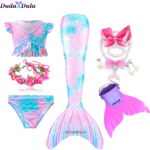 Girls Swimmable Mermaid Tail Swimsuit And Sharkle Fin Set Kids Little Mermaid Tail For Swimming Bathing Suit Girls Swimsuit