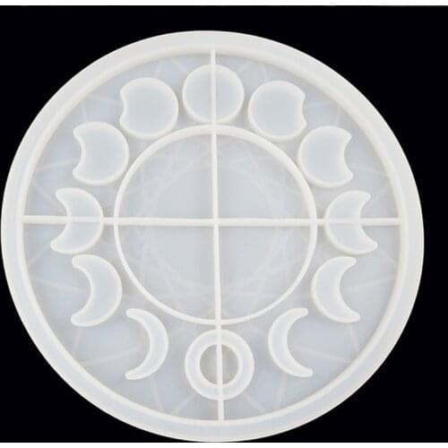 Large Moon Phase Round Tray Resin Mold Crescent Half Full Moon Keychain Pendant Silicone Molds Resin Ornament Home Decor