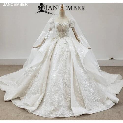 HTL1630 Puff Short Sleeve Tassel Wedding Dress 2020 Sequined Beads Big Train Zipper With Back Gowns