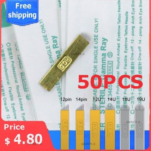 50pcs Tebori Microblading Needle 12 flex PCD Sterile Micropigmentation Tattoo Blade 18 u Needle for Makeup Eyebrow Pen Supplies