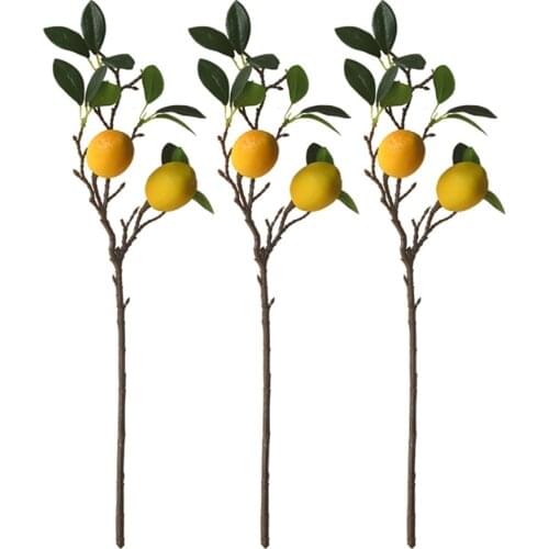 Artificial Lemon Bunch Fruit Props Fake Plant Realistic Vine 3PCS For Garden Wedding Party Decoration Imitation Plants