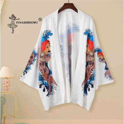 Yukata Japanese Kimono Traditional Cardigan Summer Carp Print Loose Shirt Casual Woman Men Kimonos Coat Couple Kimonos Cosplay