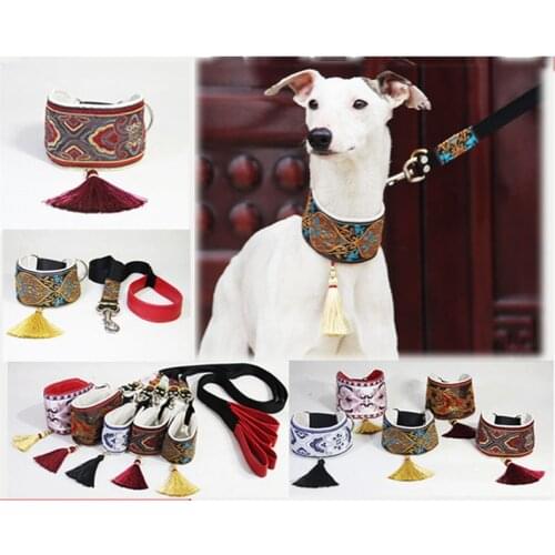 Dog collar traction rope set, ethnic print, sheepskin material is soft and durable, suitable for small, medium and large dogs