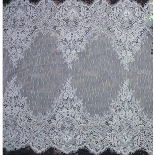 3M/ Lot Eyelash Lace Fabric 53cm DIY Decorative High Quality Soft Off White Nylon Eyelash Lace Trim Wedding Dress Fabric RS339