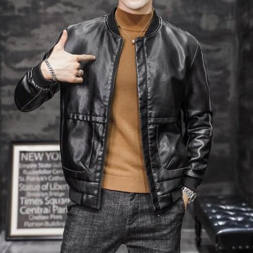 Autumn New PU Leather Jacket Men Clothing 2020 Fashion Slim Fit Baseball Collar Casual Coats Big Pockets Veste Homme Top Quality