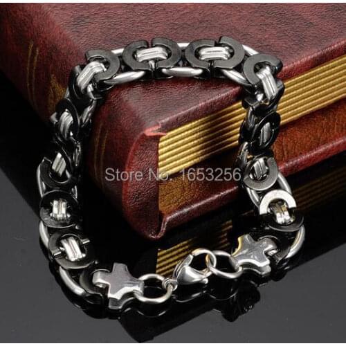 Lot 3pcs in bulk 316L Stainless Steel Byzantine Chain Link Bracelet Black 8mm 8.66