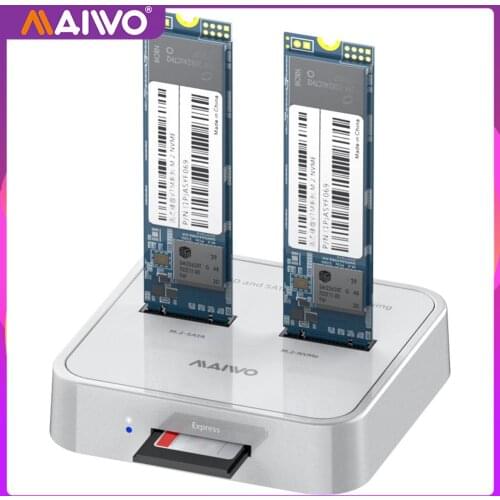 MAIWO K3016SD M.2 SATA/NVMe SSD Adapter Docking Dual Bay 10Gbps SD Card Reader Station Solid State Drive Enclosure Case