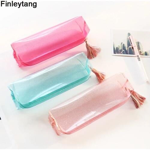 Kawaii Transparent Glitter Pencil Case Stationery Bags Creative Fashion Pvc Pencil Bag School Pencil Box Supplies Student Gift