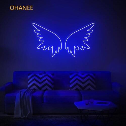OHANEE Custom Angel Wings Neon Light Sign LED Wedding Birthday Party Wall Decor Indoor for Home Bedroom Name Logo Personalized