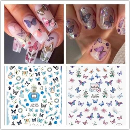 Newest CA-478 color Butterflies design 3d nail sticker Japan type decal decorations for nail accessory