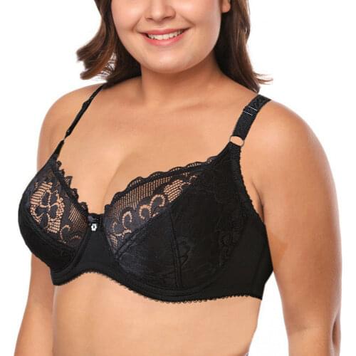 New Women Perspective Lace Bras Underwire Sexy Lingerie Embroidery Floral Bralette BH Push Up Plus Size Brassiere C D E F G